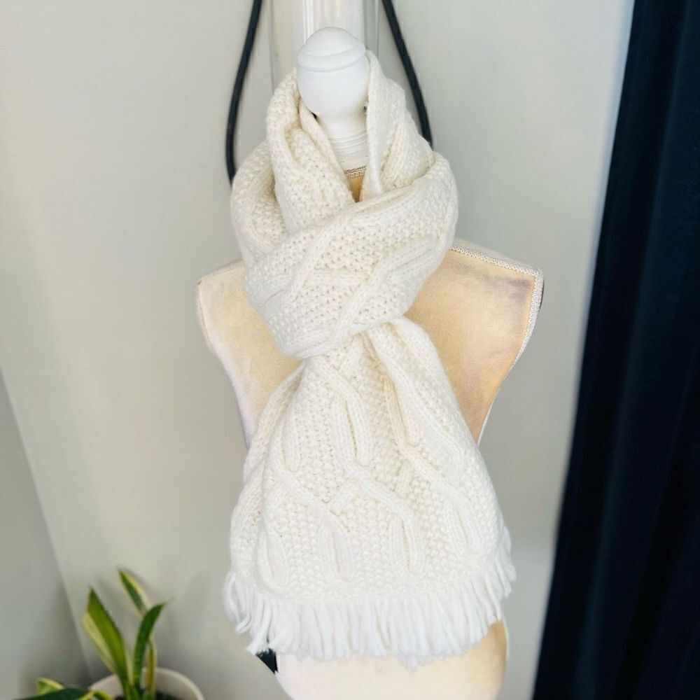 TED BAKER LONDON Homerton Cable Knit Wool Blend Scarf Wrap, Ivory/White, NWT